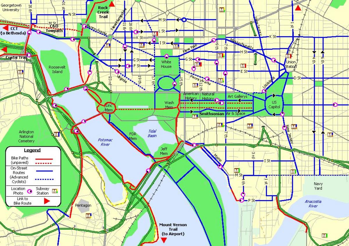 Mapa pasów rowerowych Waszyngtonu DC