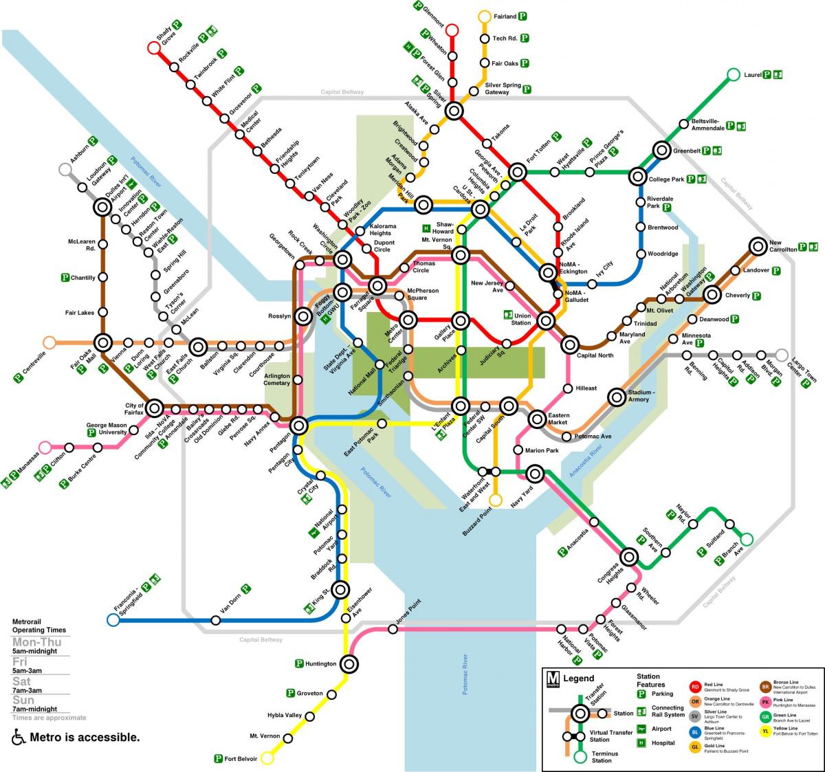 Mapa stacji metra Washington DC