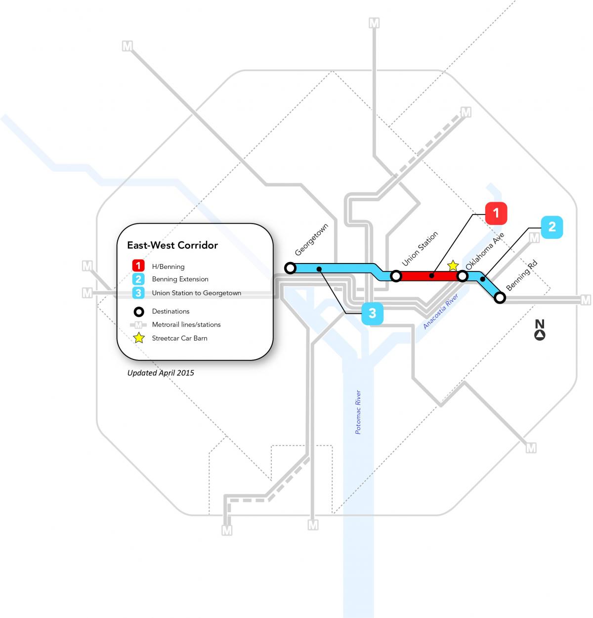 Mapa stacji tramwajowych Waszyngtonu DC