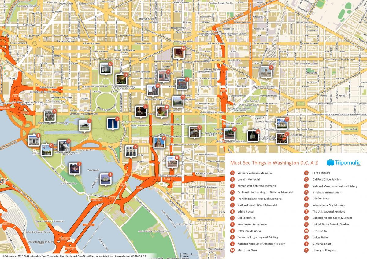 Mapa zabytków Waszyngtonu